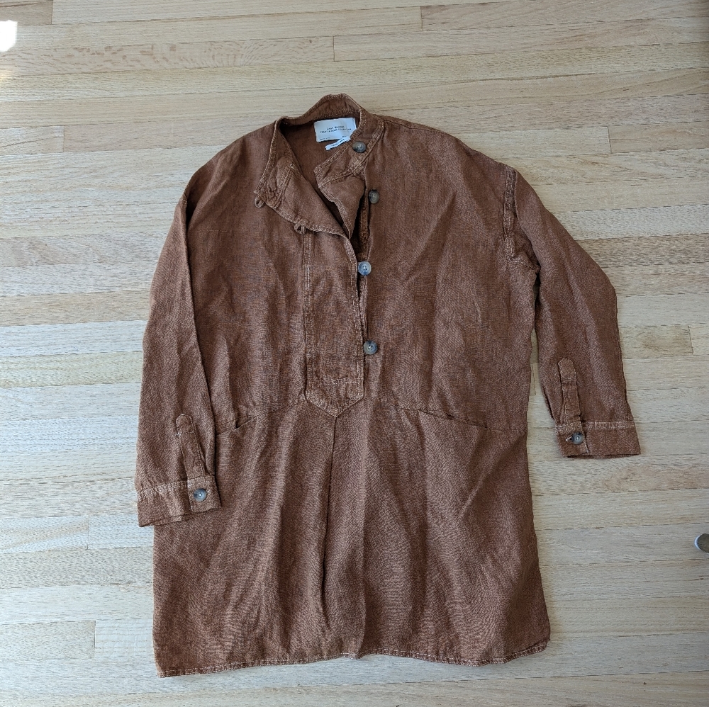 Zara Woman Oversized Linen Tunic Dress Burnt Orange (Size Small) Pockets!